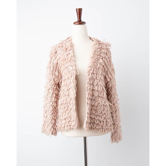 The Great. The Short Monster Loop Knit Cardigan Sweater Open Front TanAIAI - Picture 2 of 9